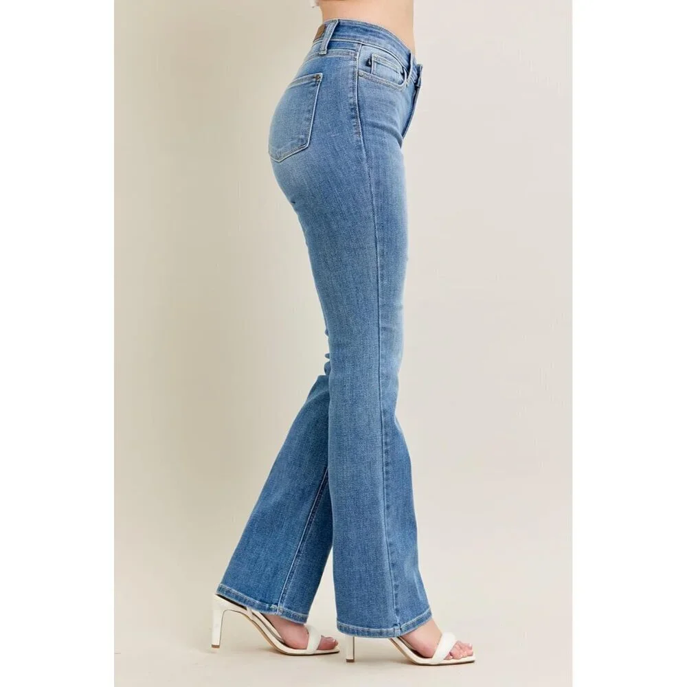 Women’s High Waist Bootcut Jeans Plus Size Contrast Wash Classic Style